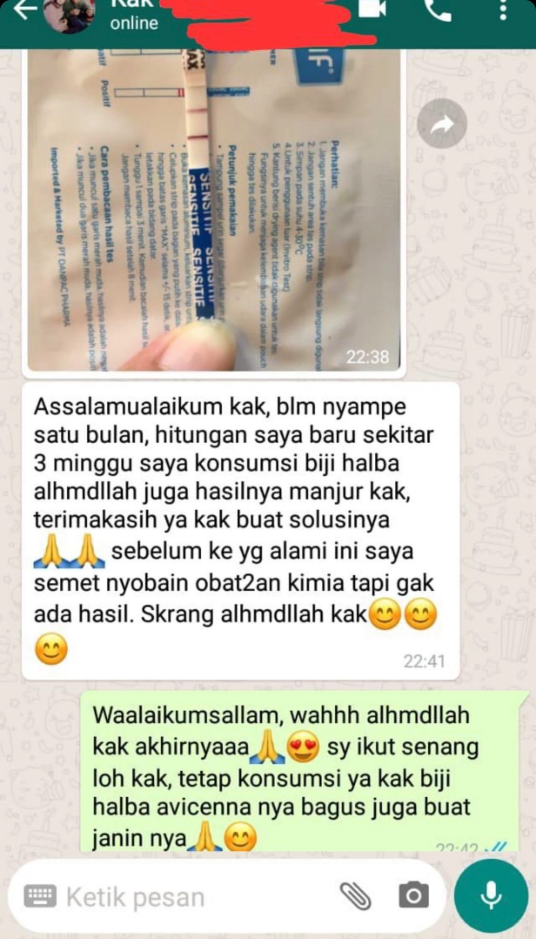 Screenshot testimoni pelanggan Avicenna Biji Halba