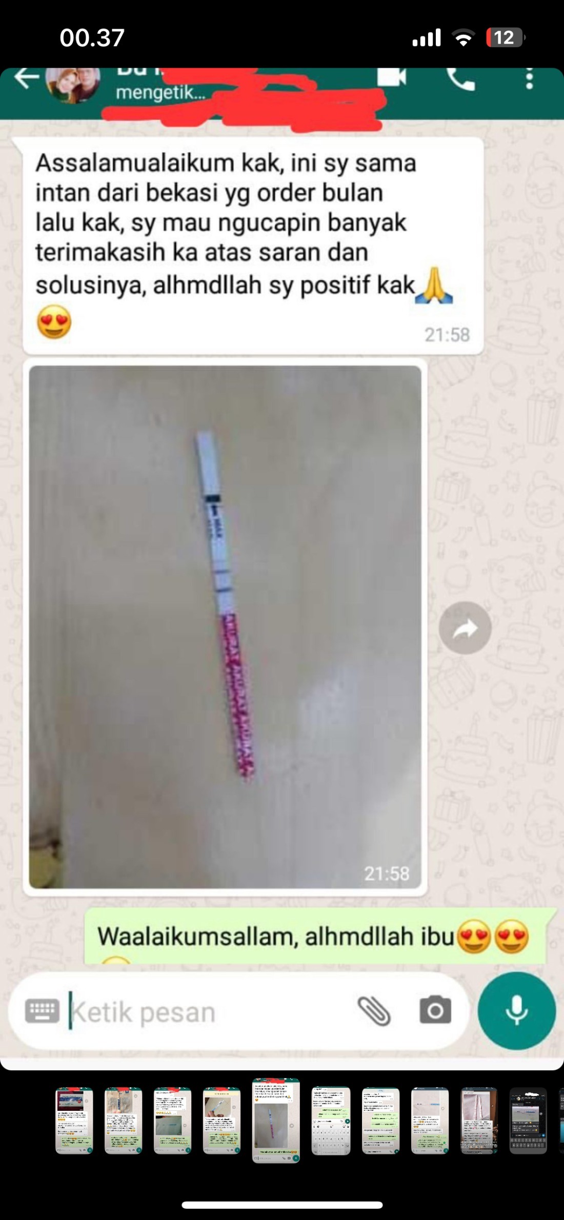 Screenshot testimoni garis dua pelanggan Avicenna